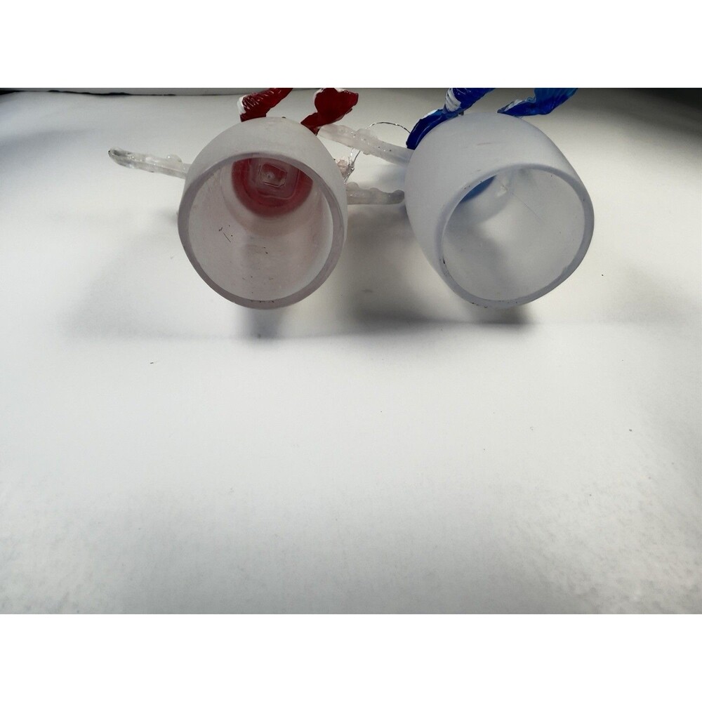Vintage Frosted Glass Snowman Ornament Set Red Blue Hats Blown Glass Pair 4 ½” - Picture 4 of 8